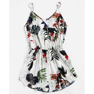 Tropical Print Surplice Tulip Hem Cami Romper